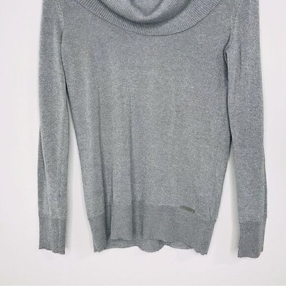 Michael Kors Cowl Neck Knit Silver Metallic Sweater Petite - Picture 5 of 10